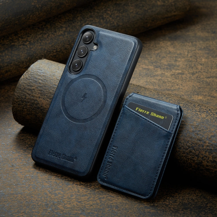 For Samsung Galaxy S24+ 5G Fierre Shann Cowhide Vertical Flip Magnetic Card Holder Phone Case(Blue) - Galaxy S24+ 5G Cases by FIERRE SHANN | Online Shopping South Africa | PMC Jewellery | Buy Now Pay Later Mobicred
