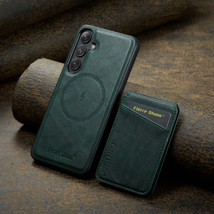 For Samsung Galaxy S24+ 5G Fierre Shann Cowhide Vertical Flip Magnetic Card Holder Phone Case(Green) - free shipping - PMC Jewellery - Order now!