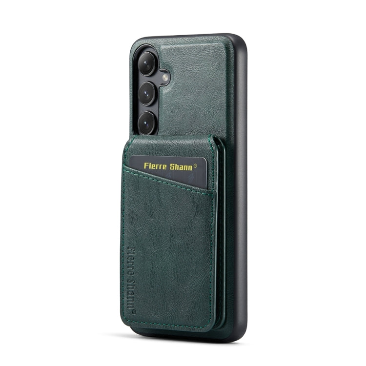 For Samsung Galaxy S24+ 5G Fierre Shann Cowhide Vertical Flip Magnetic Card Holder Phone Case(Green) - free shipping - PMC Jewellery - Order now!