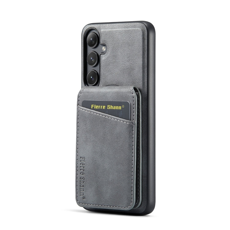For Samsung Galaxy S24+ 5G Fierre Shann Cowhide Vertical Flip Magnetic Card Holder Phone Case(Grey) - free shipping - PMC Jewellery - Order now!