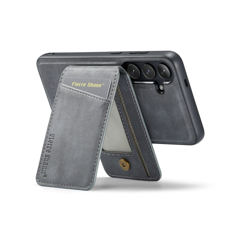 For Samsung Galaxy S24+ 5G Fierre Shann Cowhide Vertical Flip Magnetic Card Holder Phone Case(Grey) - free shipping - PMC Jewellery - Order now!