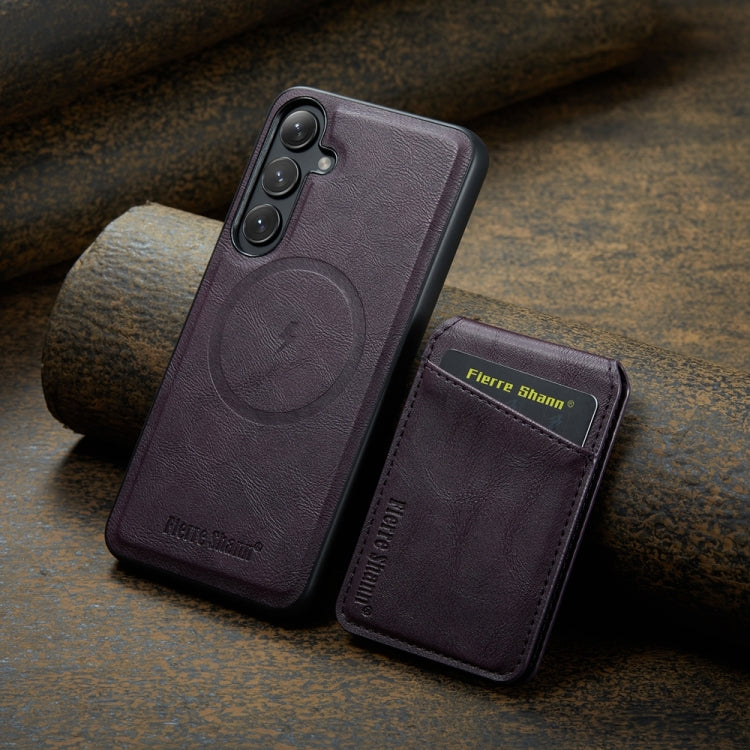 For Samsung Galaxy S24+ 5G Fierre Shann Cowhide Vertical Flip Magnetic Card Holder Phone Case(Purple) - free shipping - PMC Jewellery - Order now!