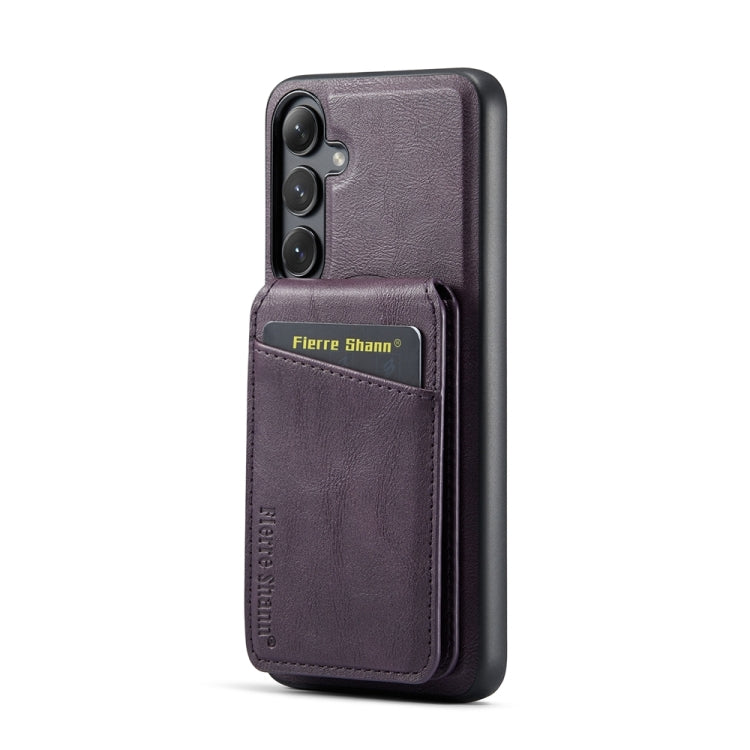 For Samsung Galaxy S24+ 5G Fierre Shann Cowhide Vertical Flip Magnetic Card Holder Phone Case(Purple) - free shipping - PMC Jewellery - Order now!