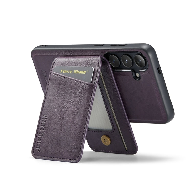 For Samsung Galaxy S24+ 5G Fierre Shann Cowhide Vertical Flip Magnetic Card Holder Phone Case(Purple) - free shipping - PMC Jewellery - Order now!