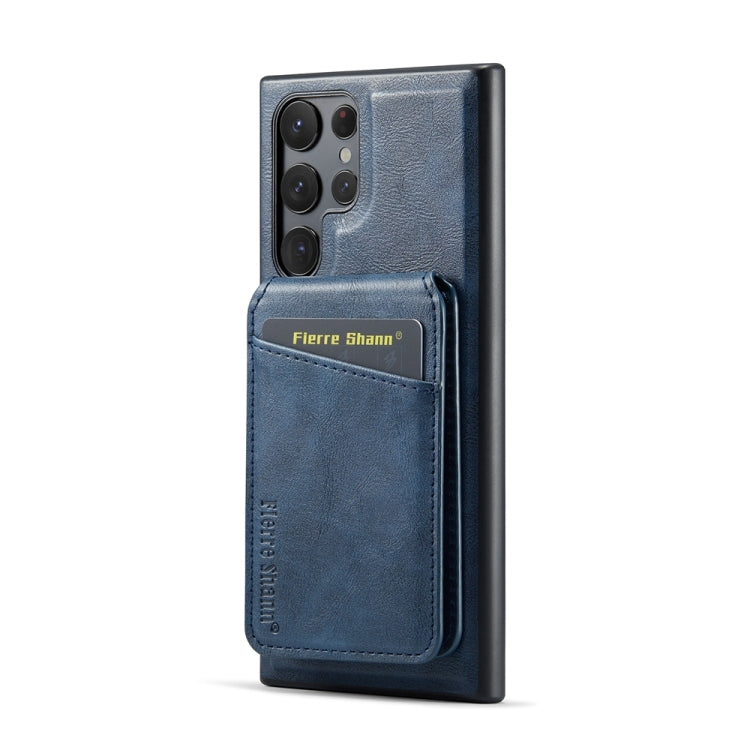 For Samsung Galaxy S24 Ultra 5G Fierre Shann Cowhide Vertical Flip Magnetic Card Holder Phone Case(Blue) - free shipping - PMC Jewellery - Order now!