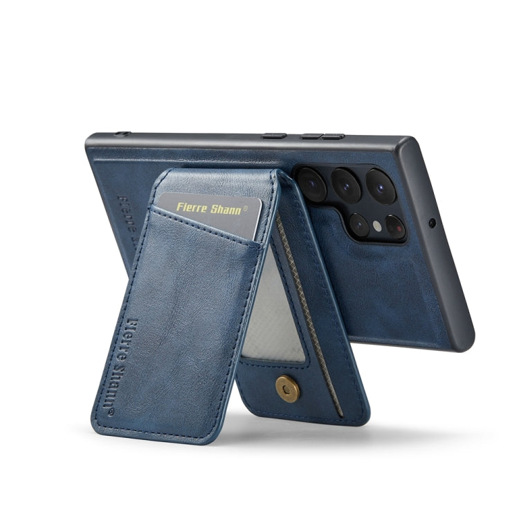 For Samsung Galaxy S24 Ultra 5G Fierre Shann Cowhide Vertical Flip Magnetic Card Holder Phone Case(Blue) - free shipping - PMC Jewellery - Order now!