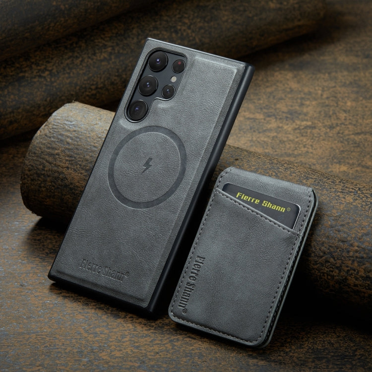 For Samsung Galaxy S24 Ultra 5G Fierre Shann Cowhide Vertical Flip Magnetic Card Holder Phone Case(Grey) - free shipping - PMC Jewellery - Order now!