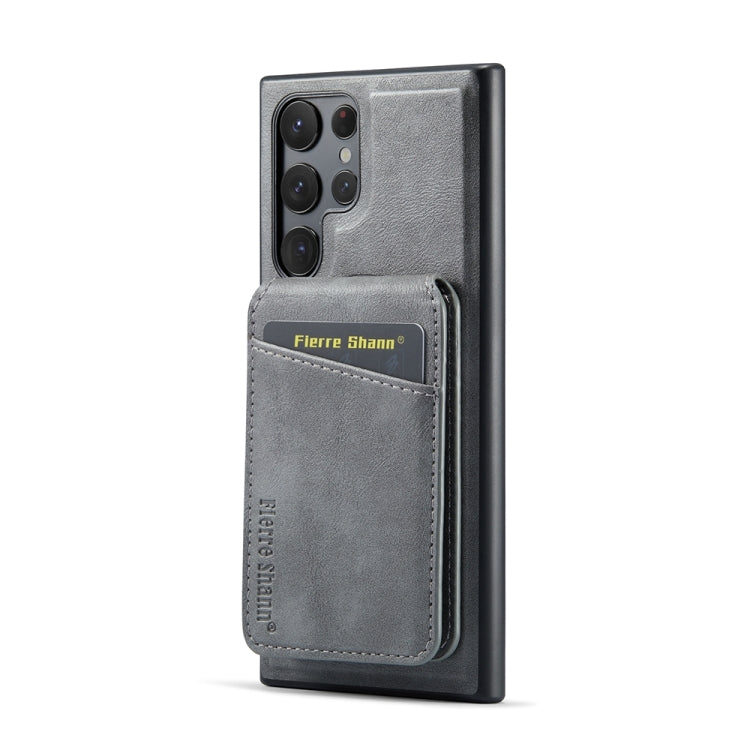 For Samsung Galaxy S24 Ultra 5G Fierre Shann Cowhide Vertical Flip Magnetic Card Holder Phone Case(Grey) - free shipping - PMC Jewellery - Order now!