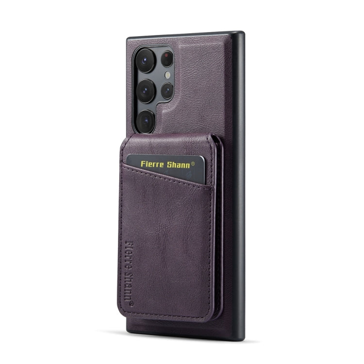 For Samsung Galaxy S24 Ultra 5G Fierre Shann Cowhide Vertical Flip Magnetic Card Holder Phone Case(Purple) - free shipping - PMC Jewellery - Order now!
