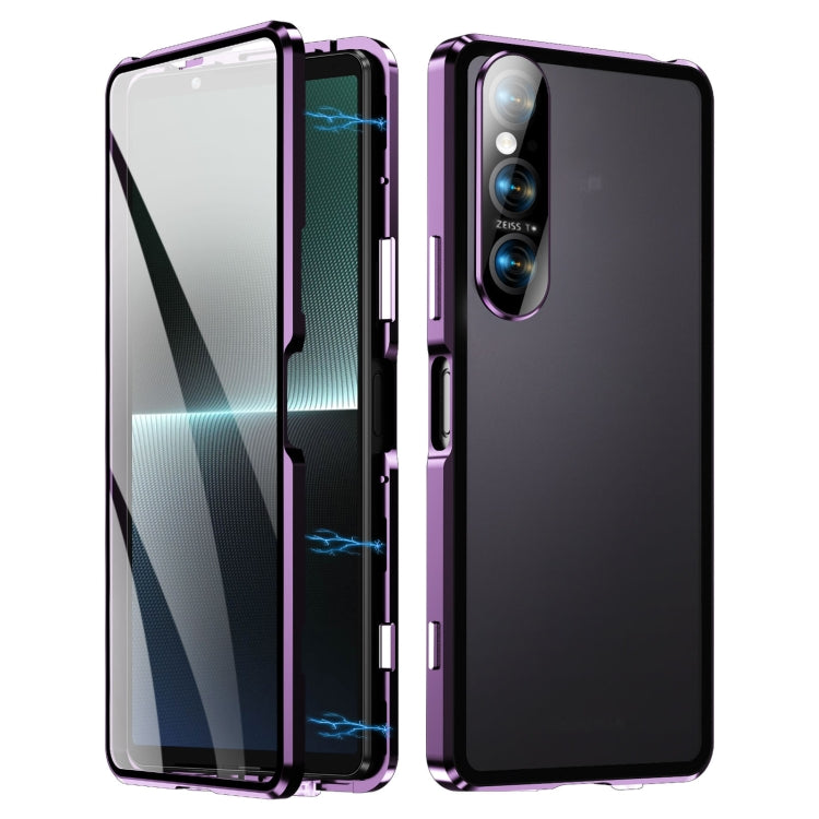 For Sony Xperia 1 V HD Magnetic Metal Tempered Glass Phone Case(Purple) - Sony Cases by PMC TechLife | Online Shopping South Africa | PMC TechLife | Buy Now Pay Later Mobicred