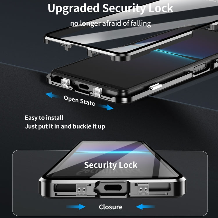 For Sony Xperia 10 V HD Magnetic Metal Tempered Glass Phone Case(Black) - Sony Cases by PMC TechLife | Online Shopping South Africa | PMC TechLife | Buy Now Pay Later Mobicred