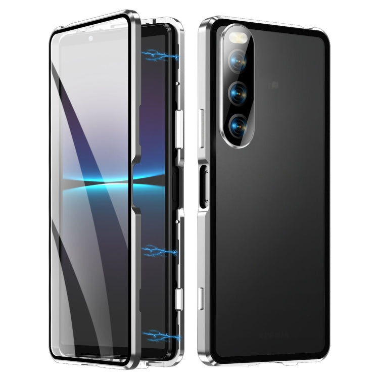 For Sony Xperia 10 V HD Magnetic Metal Tempered Glass Phone Case(Silver) - Sony Cases by PMC TechLife | Online Shopping South Africa | PMC TechLife | Buy Now Pay Later Mobicred