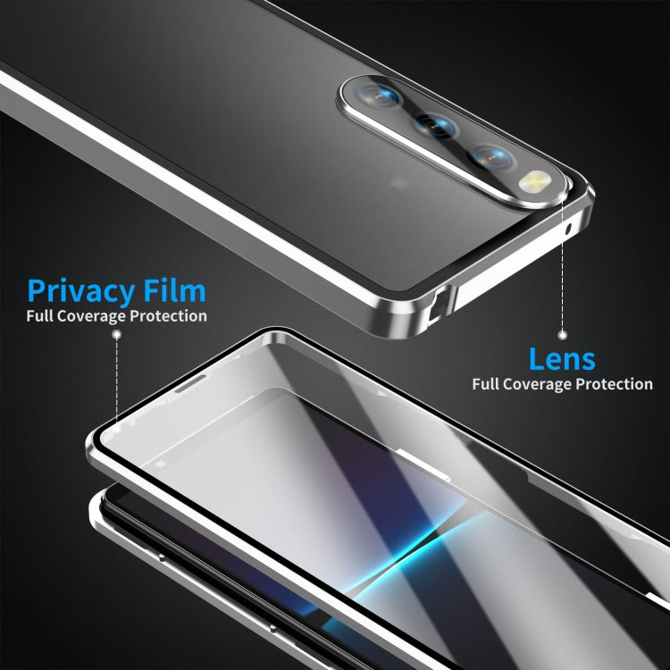 For Sony Xperia 10 V HD Magnetic Metal Tempered Glass Phone Case(Silver) - Sony Cases by PMC TechLife | Online Shopping South Africa | PMC TechLife | Buy Now Pay Later Mobicred