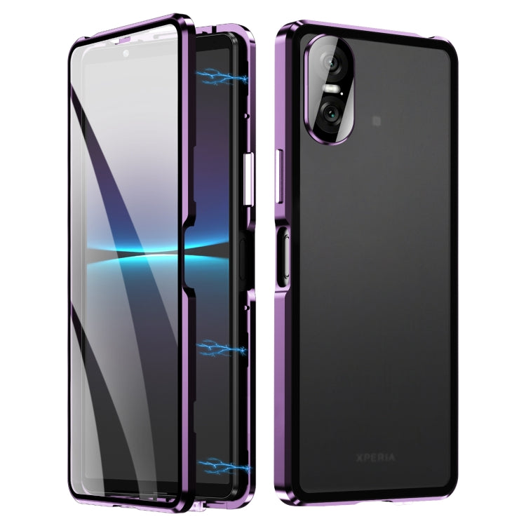 For Sony Xperia 10 VI HD Magnetic Metal Tempered Glass Phone Case(Purple) - Sony Cases by PMC TechLife | Online Shopping South Africa | PMC TechLife | Buy Now Pay Later Mobicred