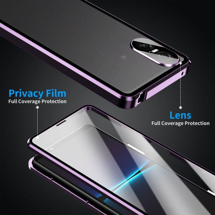 For Sony Xperia 10 VI HD Magnetic Metal Tempered Glass Phone Case(Purple) - Sony Cases by PMC TechLife | Online Shopping South Africa | PMC TechLife | Buy Now Pay Later Mobicred