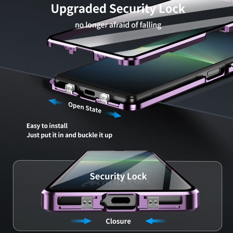 For Sony Xperia 10 VI HD Magnetic Metal Tempered Glass Phone Case(Purple) - Sony Cases by PMC TechLife | Online Shopping South Africa | PMC TechLife | Buy Now Pay Later Mobicred