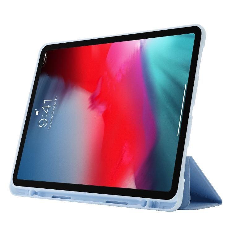 For iPad Pro 11 2024 Skin Feel Tri-fold Leather Tablet Case with Pen Slot(Light Blue) - iPad Pro 11 2024 Cases by PMC TechLife | Online Shopping South Africa | PMC TechLife | Buy Now Pay Later Mobicred