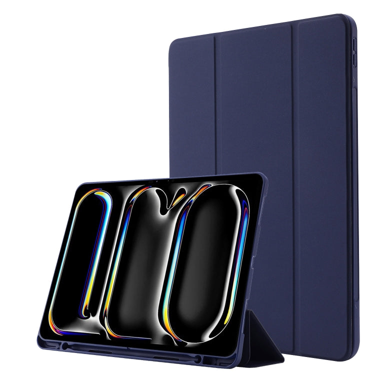For iPad Pro 11 2024 Skin Feel Tri-fold Leather Tablet Case with Pen Slot(Dark Blue) - iPad Pro 11 2024 Cases by PMC TechLife | Online Shopping South Africa | PMC TechLife | Buy Now Pay Later Mobicred