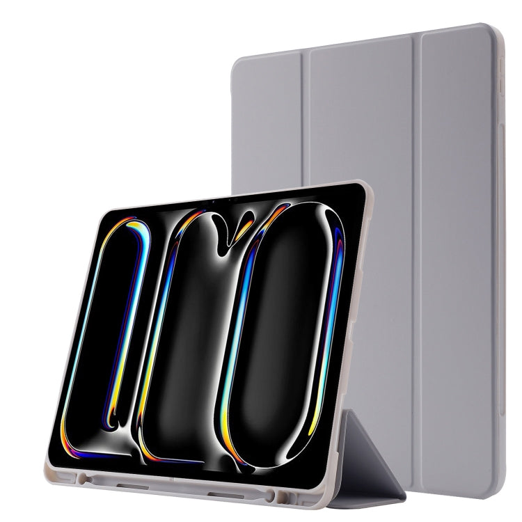 For iPad Pro 11 2024 Skin Feel Tri-fold Leather Tablet Case with Pen Slot(Grey) - iPad Pro 11 2024 Cases by PMC TechLife | Online Shopping South Africa | PMC TechLife | Buy Now Pay Later Mobicred
