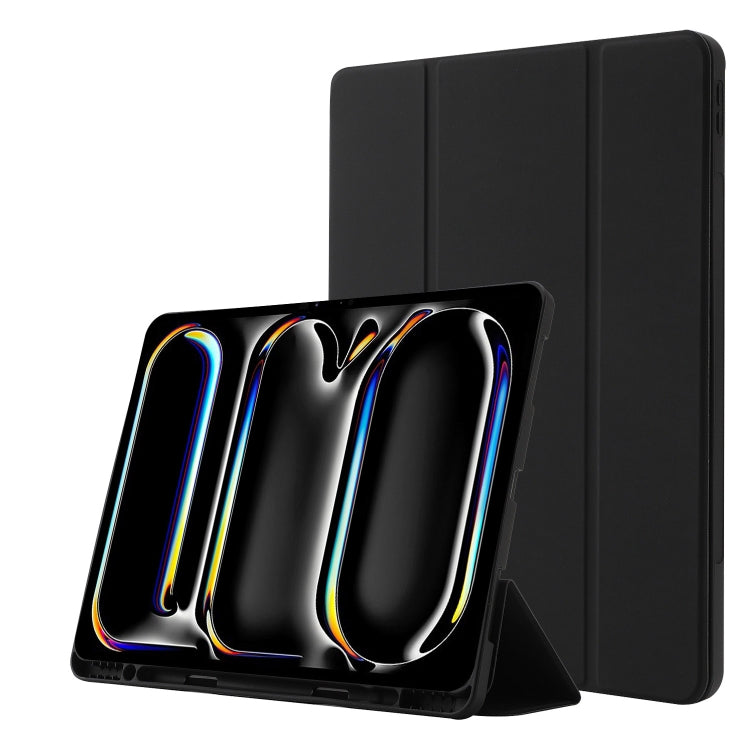 For iPad Pro 11 2024 Skin Feel Tri-fold Leather Tablet Case with Pen Slot(Black) - iPad Pro 11 2024 Cases by PMC TechLife | Online Shopping South Africa | PMC TechLife | Buy Now Pay Later Mobicred