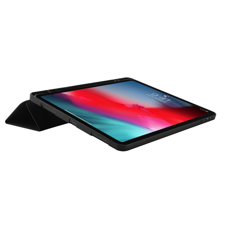 For iPad Pro 11 2024 Skin Feel Tri-fold Leather Tablet Case with Pen Slot(Black) - iPad Pro 11 2024 Cases by PMC TechLife | Online Shopping South Africa | PMC TechLife | Buy Now Pay Later Mobicred