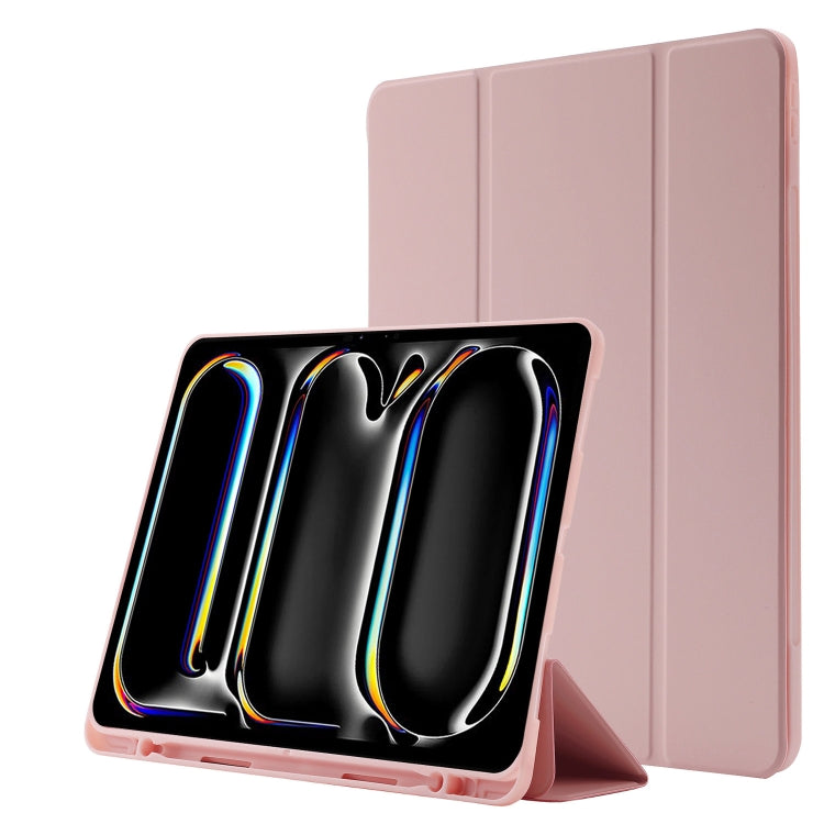 For iPad Pro 13 2024 Skin Feel Tri-fold Leather Tablet Case with Pen Slot(Pink) - iPad Pro 13 2024 Cases by PMC TechLife | Online Shopping South Africa | PMC TechLife | Buy Now Pay Later Mobicred
