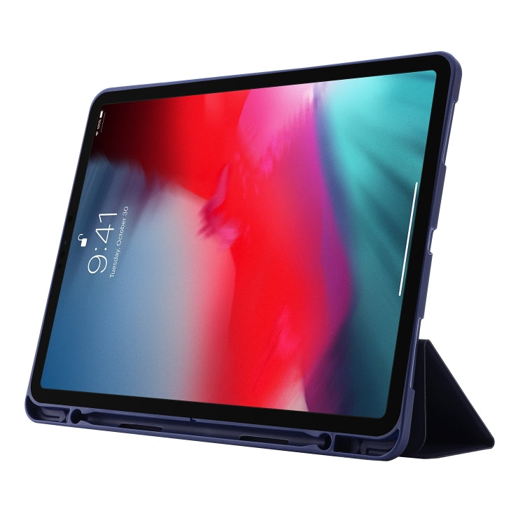 For iPad Pro 13 2024 Skin Feel Tri-fold Leather Tablet Case with Pen Slot(Dark Blue) - iPad Pro 13 2024 Cases by PMC TechLife | Online Shopping South Africa | PMC TechLife | Buy Now Pay Later Mobicred