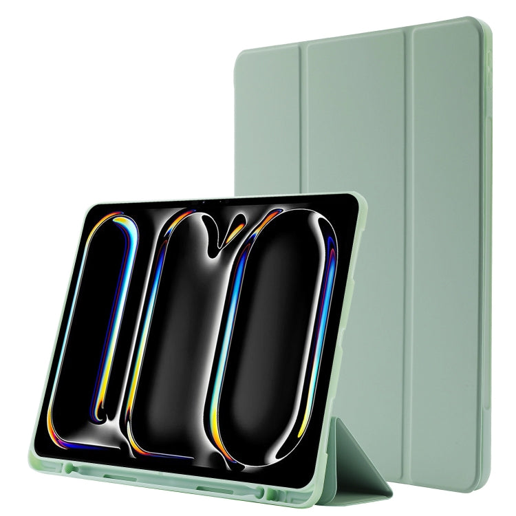 For iPad Pro 13 2024 Skin Feel Tri-fold Leather Tablet Case with Pen Slot(Matcha Green) - iPad Pro 13 2024 Cases by PMC TechLife | Online Shopping South Africa | PMC TechLife | Buy Now Pay Later Mobicred