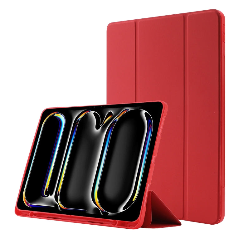 For iPad Pro 13 2024 Skin Feel Tri-fold Leather Tablet Case with Pen Slot(Red) - iPad Pro 13 2024 Cases by PMC TechLife | Online Shopping South Africa | PMC TechLife | Buy Now Pay Later Mobicred