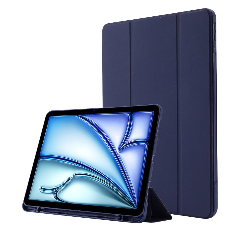 For iPad Air 11 2025 / 2024 Skin Feel Tri-fold Leather Tablet Case with Pen Slot(Dark Blue) - iPad Air 11 2025 / 2024 Cases by PMC TechLife | Online Shopping South Africa | PMC TechLife | Buy Now Pay Later Mobicred