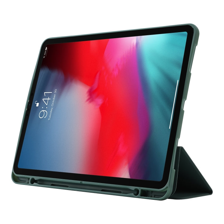 For iPad Air 11 2024 Skin Feel Tri-fold Leather Tablet Case with Pen Slot(Dark Green) - iPad Air 11 2024 Cases by PMC TechLife | Online Shopping South Africa | PMC TechLife | Buy Now Pay Later Mobicred