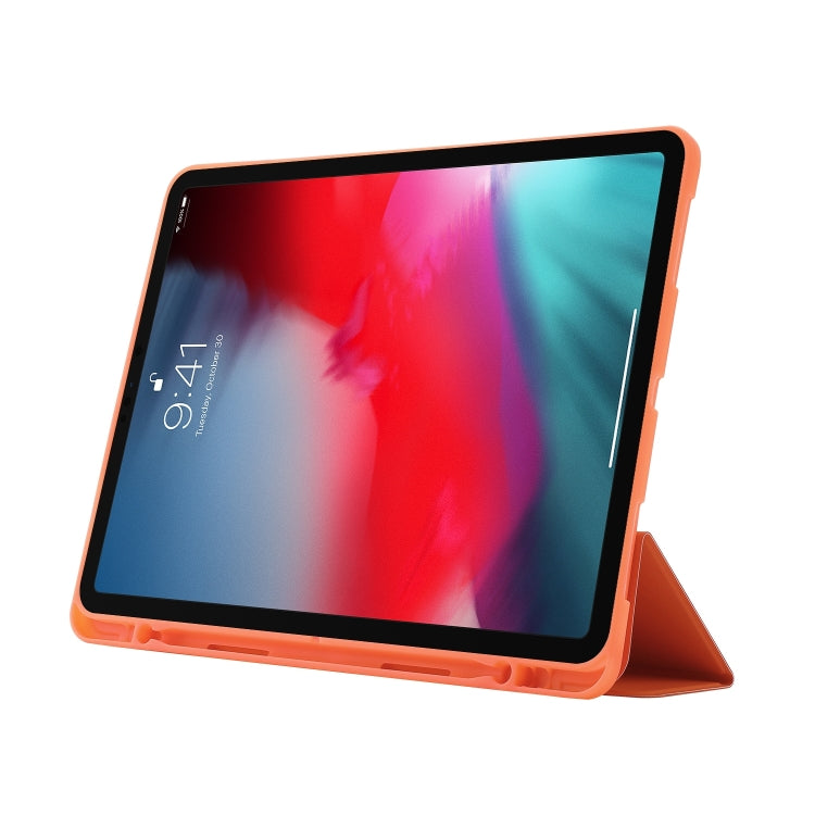 For iPad Air 11 2025 / 2024 Skin Feel Tri-fold Leather Tablet Case with Pen Slot(Orange) - iPad Air 11 2025 / 2024 Cases by PMC TechLife | Online Shopping South Africa | PMC TechLife | Buy Now Pay Later Mobicred