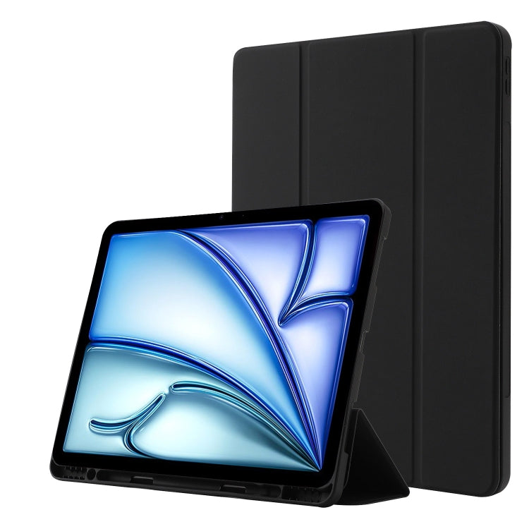 For iPad Air 11 2025 / 2024 Skin Feel Tri-fold Leather Tablet Case with Pen Slot(Black) - iPad Air 11 2025 / 2024 Cases by PMC TechLife | Online Shopping South Africa | PMC TechLife | Buy Now Pay Later Mobicred