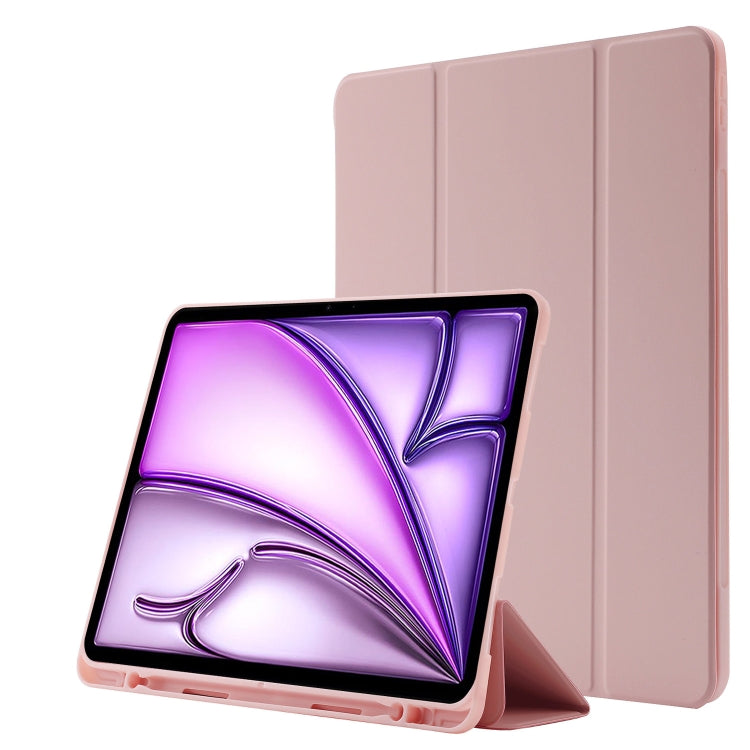 For iPad Air 13 2025 / 2024 Skin Feel Tri-fold Leather Tablet Case with Pen Slot(Pink) - iPad Air 13 2025 / 2024 Cases by PMC TechLife | Online Shopping South Africa | PMC TechLife | Buy Now Pay Later Mobicred
