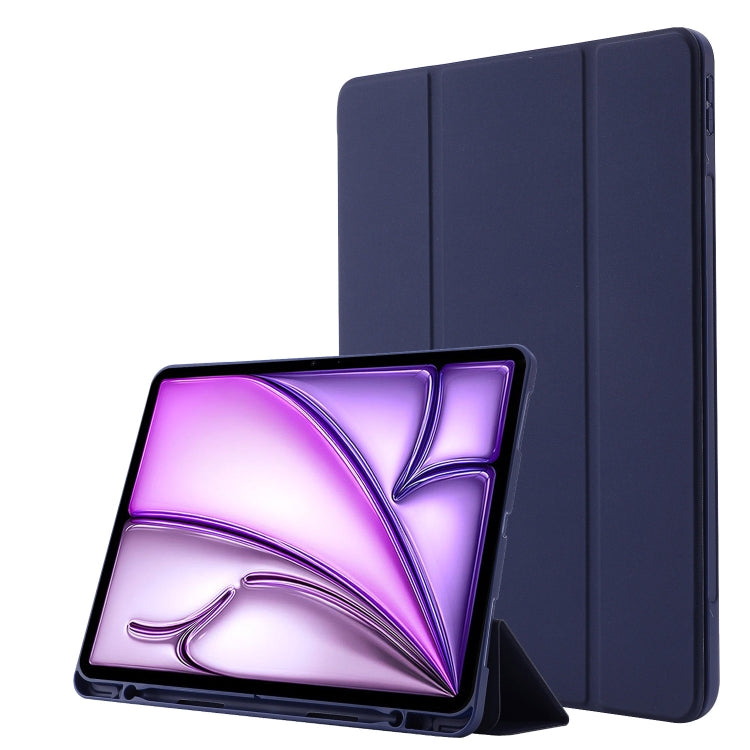 For iPad Air 13 2025 / 2024 Skin Feel Tri-fold Leather Tablet Case with Pen Slot(Dark Blue) - iPad Air 13 2025 / 2024 Cases by PMC TechLife | Online Shopping South Africa | PMC TechLife | Buy Now Pay Later Mobicred