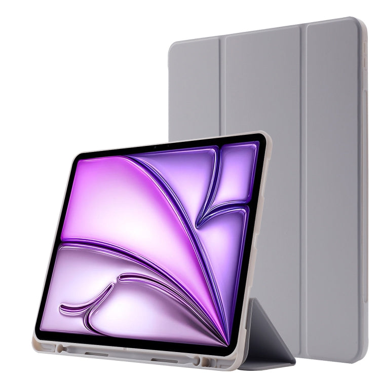 For iPad Air 13 2025 / 2024 Skin Feel Tri-fold Leather Tablet Case with Pen Slot(Grey) - iPad Air 13 2025 / 2024 Cases by PMC TechLife | Online Shopping South Africa | PMC TechLife | Buy Now Pay Later Mobicred