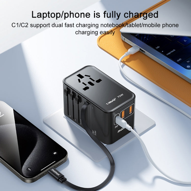 MOMAX 1-World+ 70W Gallium Nitride Expansion Cable Global Conversion Socket Power Adapter(Black) - free shipping - PMC TechLife - Order now!