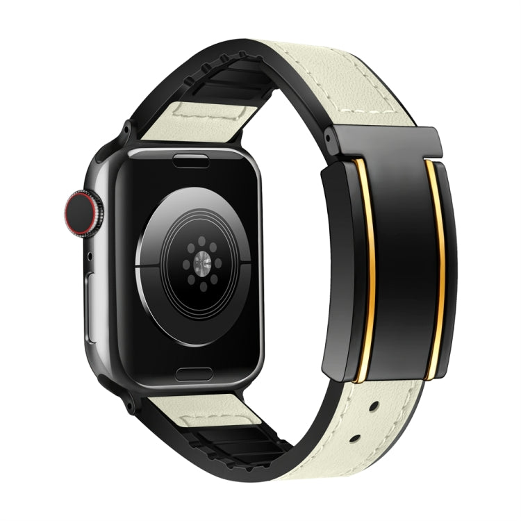 For Apple Watch Series 8 41mm Trapezoid Fold Magnetic Buckle Silicone PU Watch Band(Beige Gold) - free shipping - PMC TechLife - Order now!