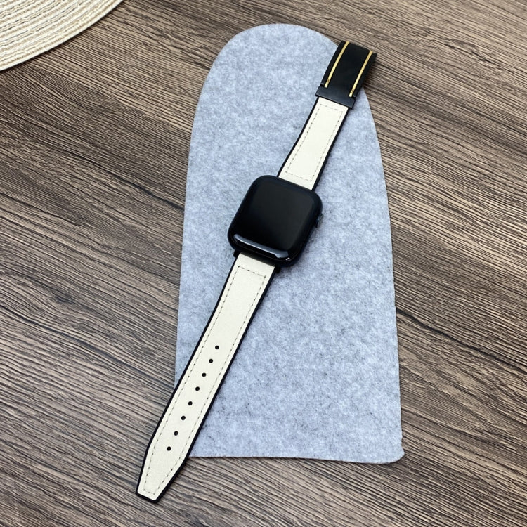 For Apple Watch SE 2022 44mm Trapezoid Fold Magnetic Buckle Silicone PU Watch Band(Beige Gold) - free shipping - PMC TechLife - Order now!