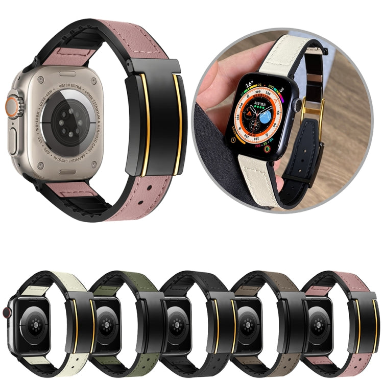 For Apple Watch Series 7 41mm Trapezoid Fold Magnetic Buckle Silicone PU Watch Band(Black Gold) - free shipping - PMC TechLife - Order now!