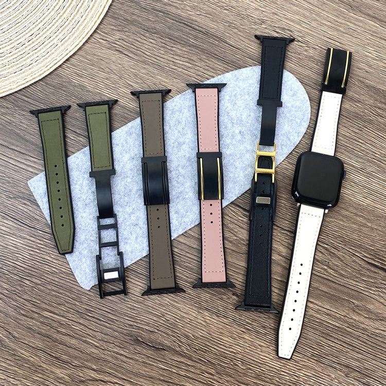 For Apple Watch Series 7 41mm Trapezoid Fold Magnetic Buckle Silicone PU Watch Band(Black Gold) - free shipping - PMC TechLife - Order now!