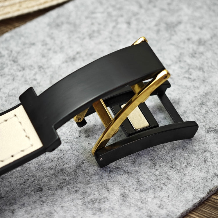 For Apple Watch Series 5 44mm Trapezoid Fold Magnetic Buckle Silicone PU Watch Band(Black Gold) - free shipping - PMC TechLife - Order now!