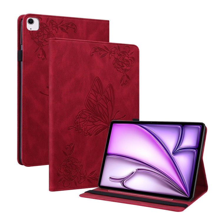 For iPad Air 11 2024 Butterfly Flower Embossed Leather Tablet Case(Red) - iPad Air 11 2025 / 2024 Cases by PMC TechLife | Online Shopping South Africa | PMC TechLife | Buy Now Pay Later Mobicred