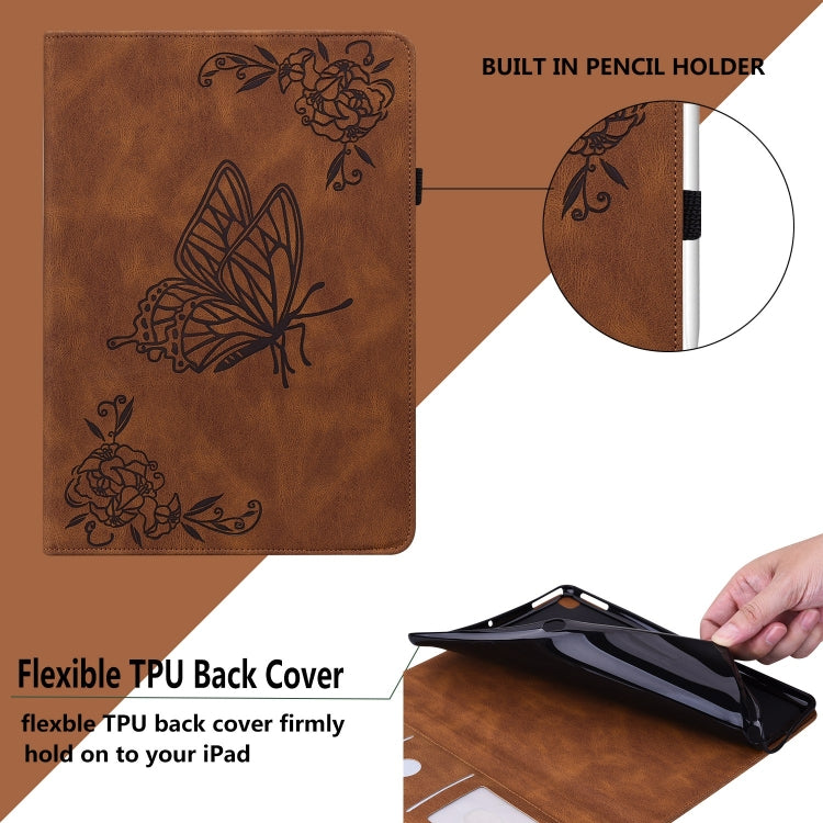 For iPad Air 11 2024 Butterfly Flower Embossed Leather Tablet Case(Brown) - iPad Air 11 2024 Cases by PMC TechLife | Online Shopping South Africa | PMC TechLife | Buy Now Pay Later Mobicred