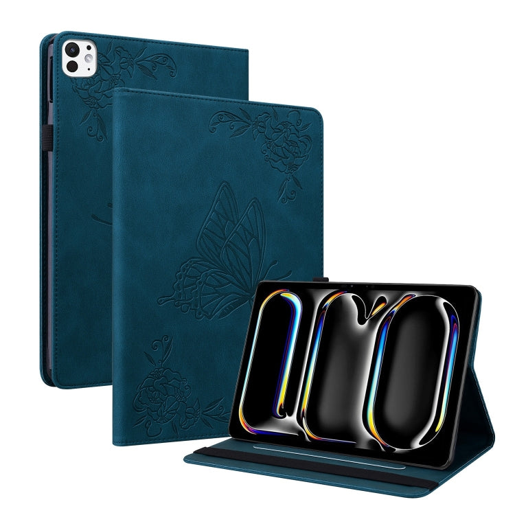 For iPad Pro 11 2024 Butterfly Flower Embossed Leather Tablet Case(Blue) - iPad Pro 11 2024 Cases by PMC TechLife | Online Shopping South Africa | PMC TechLife | Buy Now Pay Later Mobicred