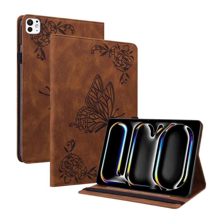 For iPad Pro 11 2024 Butterfly Flower Embossed Leather Tablet Case(Brown) - iPad Pro 11 2024 Cases by PMC TechLife | Online Shopping South Africa | PMC TechLife | Buy Now Pay Later Mobicred