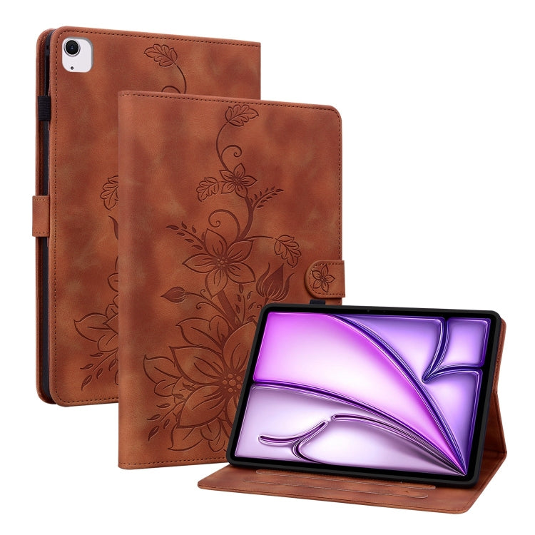 For iPad Air 13 2025 / 2024 Lily Embossed Leather Smart Tablet Case(Brown) - iPad Air 13 2025 / 2024 Cases by PMC TechLife | Online Shopping South Africa | PMC TechLife | Buy Now Pay Later Mobicred