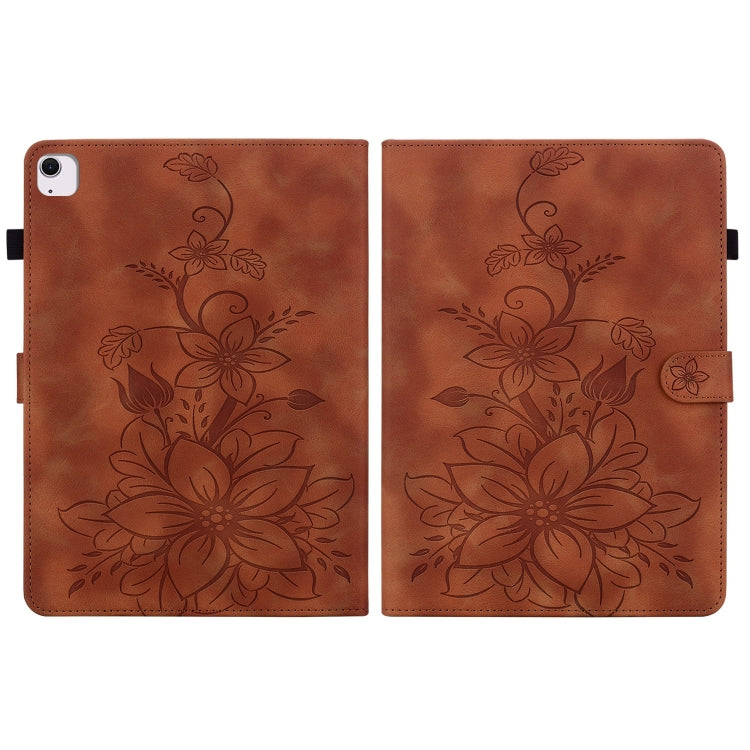 For iPad Air 13 2025 / 2024 Lily Embossed Leather Smart Tablet Case(Brown) - iPad Air 13 2025 / 2024 Cases by PMC TechLife | Online Shopping South Africa | PMC TechLife | Buy Now Pay Later Mobicred