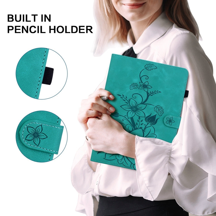 For iPad Air 13 2025 / 2024 Lily Embossed Leather Smart Tablet Case(Green) - iPad Air 13 2025 / 2024 Cases by PMC TechLife | Online Shopping South Africa | PMC TechLife | Buy Now Pay Later Mobicred