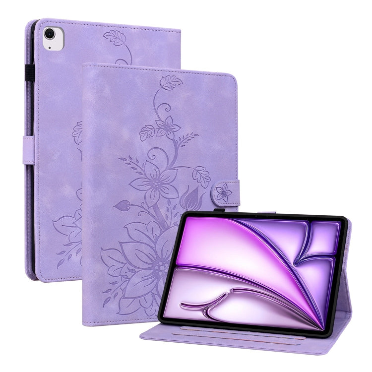 For iPad Air 13 2024 Lily Embossed Leather Smart Tablet Case(Purple) - iPad Air 13 2024 Cases by PMC TechLife | Online Shopping South Africa | PMC TechLife | Buy Now Pay Later Mobicred